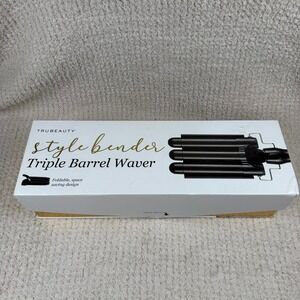 TRUBEAUTY Style Bender Triple Barrel Waver TB1012 Foldable Hair Curler Blk Gold